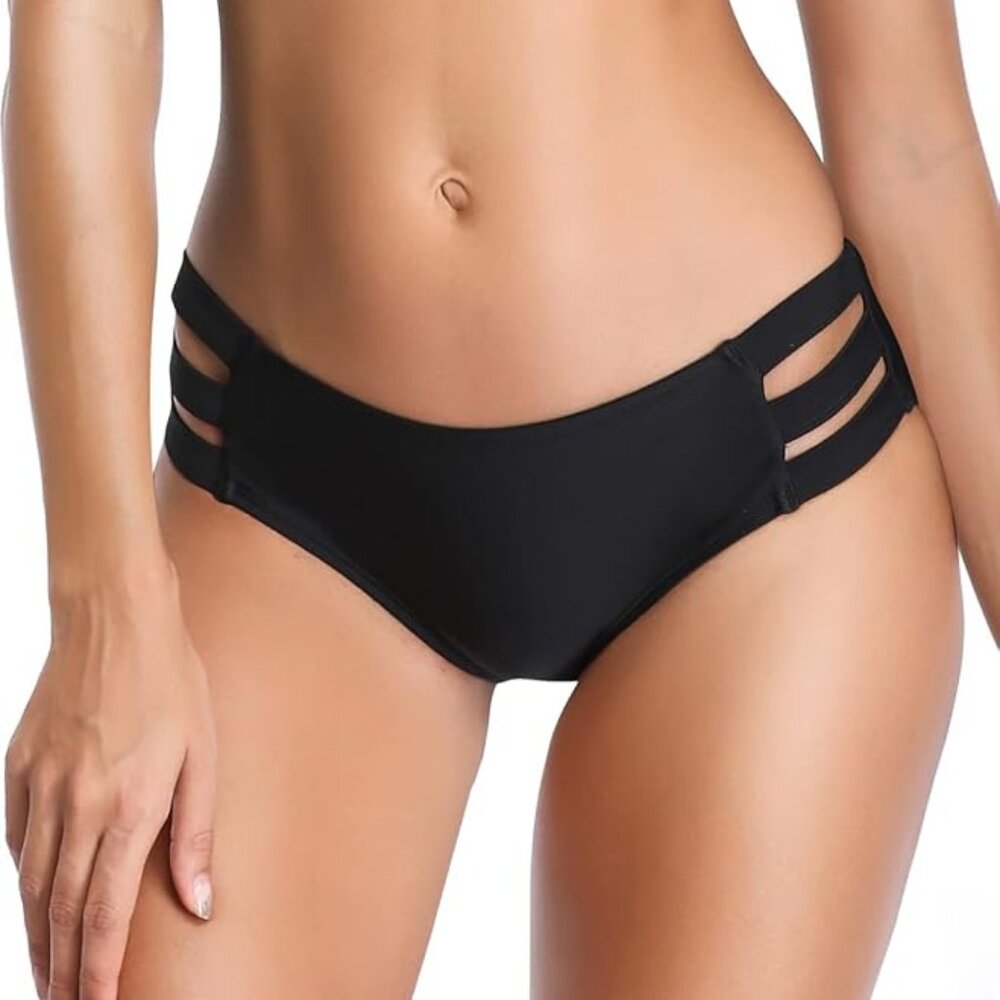 Ocean Blues Strappy Full Coverage Black Bikini Bottoms